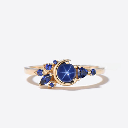 Crescent Moon Star Sapphire Ring