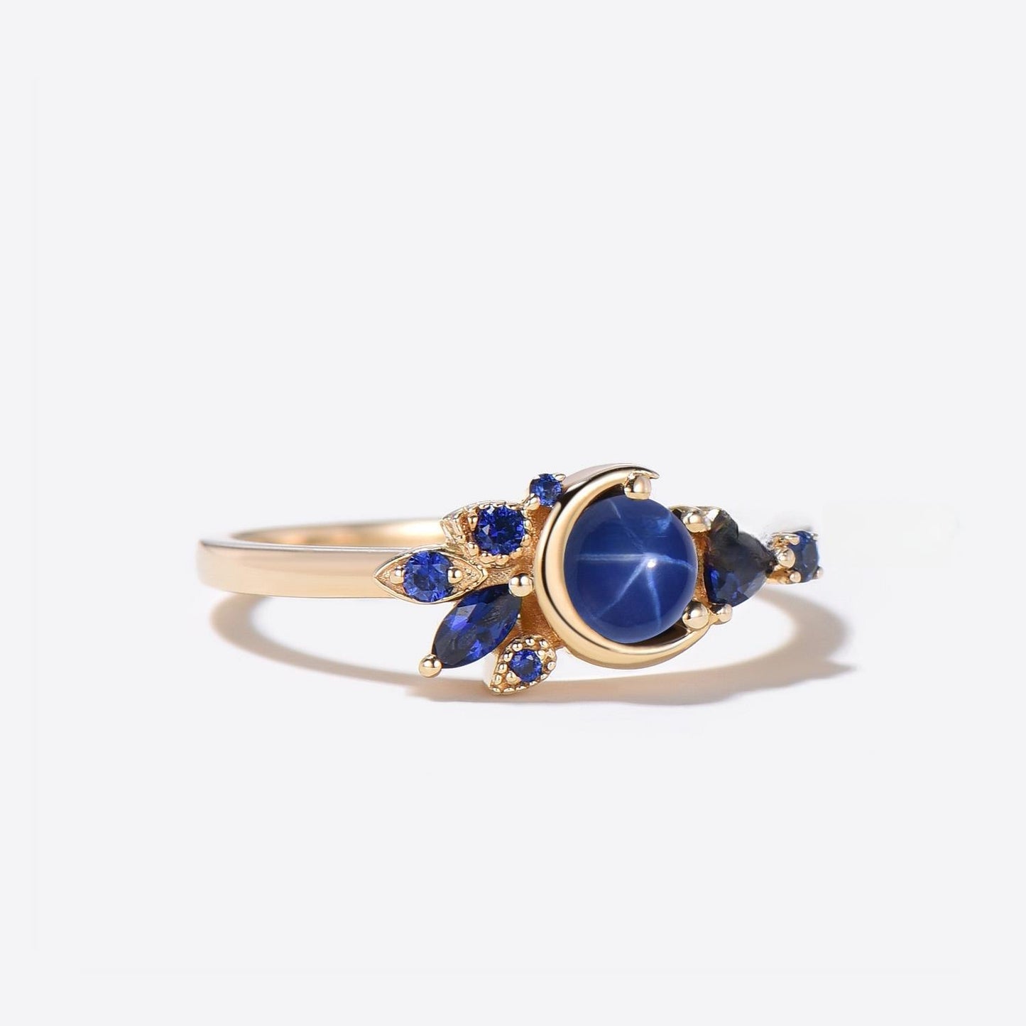 Crescent Moon Star Sapphire Ring