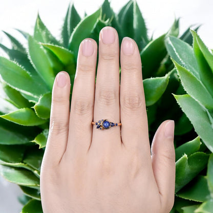 Crescent Moon Star Sapphire Ring