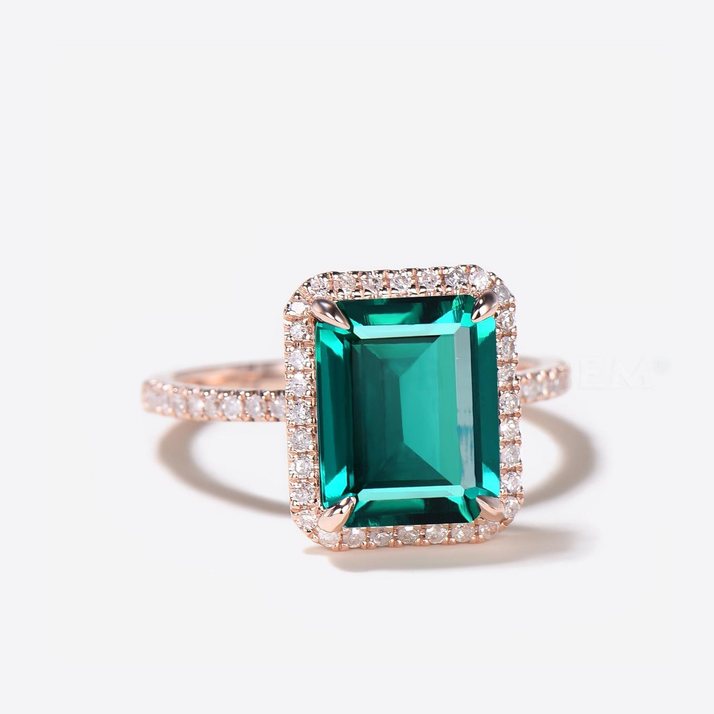 14k Rose Gold Green Emerald Engagement Ring 3CT Emerald Ring