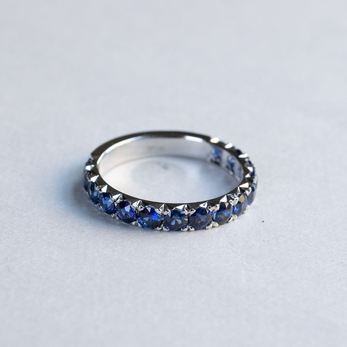 14K Solid Gold Blue Sapphire Eternity Wedding Band