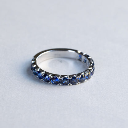 14K Solid Gold Blue Sapphire Eternity Wedding Band