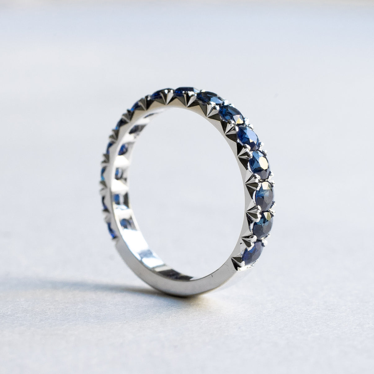 14K Solid Gold Blue Sapphire Eternity Wedding Band