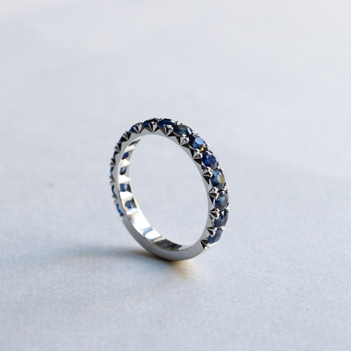 14K Solid Gold Blue Sapphire Eternity Wedding Band