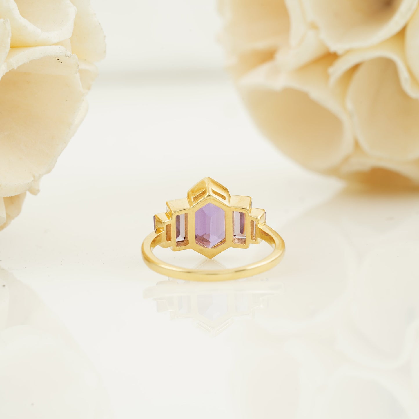 Hexagon Cut Purple Amethyst Ring