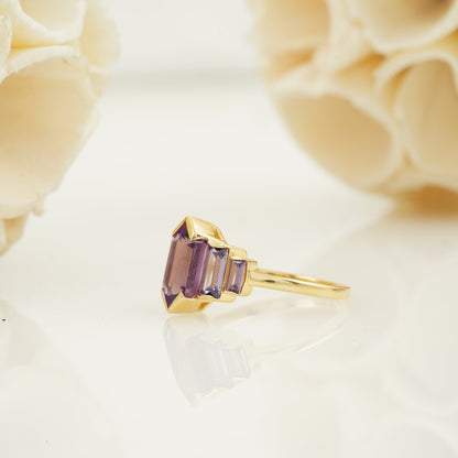 Hexagon Cut Purple Amethyst Ring