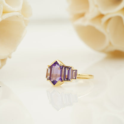 Hexagon Cut Purple Amethyst Ring