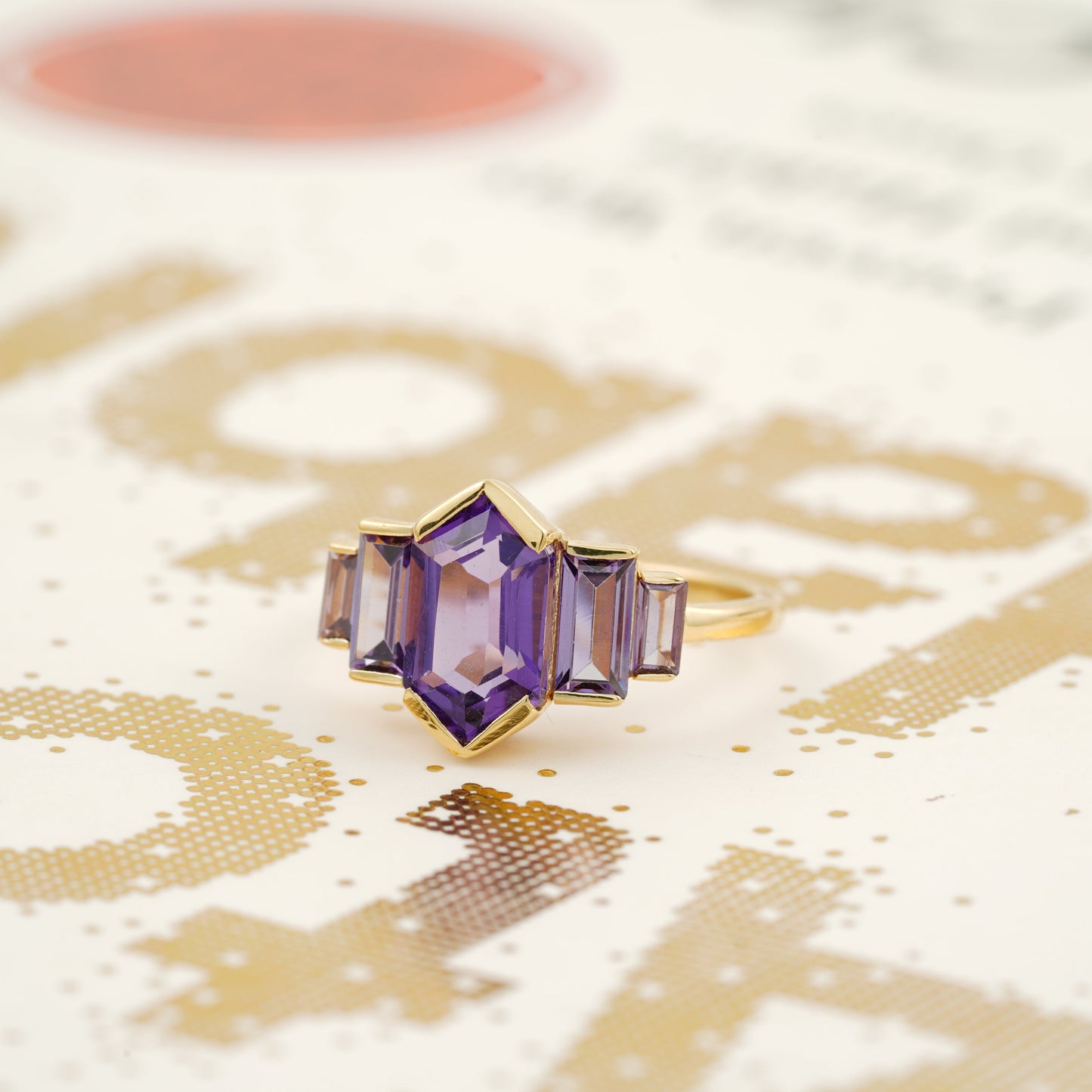 Hexagon Cut Purple Amethyst Ring