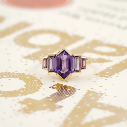 Hexagon Cut Purple Amethyst Ring