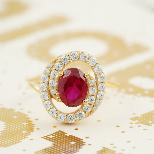 Natural Ruby Halo Diamond Engagement Ring