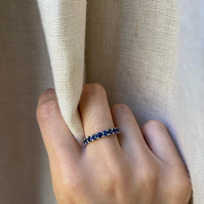 14K Solid Gold Blue Sapphire Eternity Wedding Band