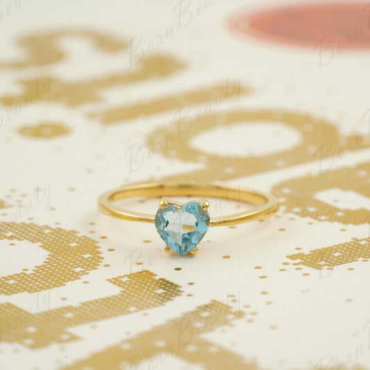 Aquamarine Heart Ring - 14k Gold